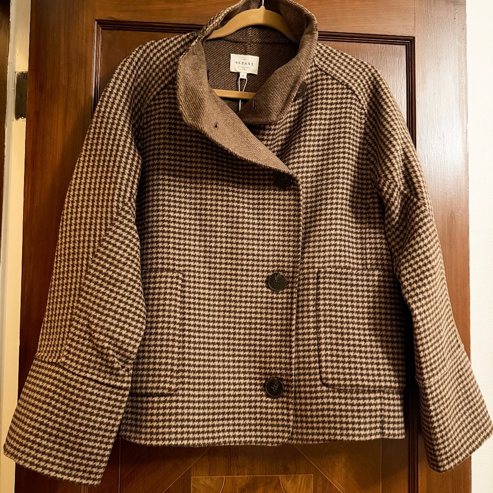 NWT SEZANE Mervin Coat/Jacket Brown Houndstooth Size 40